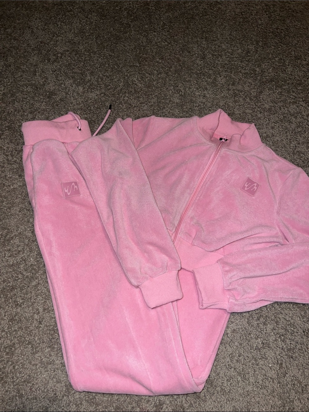 Waydamin Pink Velour Zip-Up Jacket and Matching Joggers Set